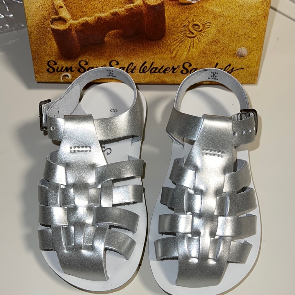 AUTH NIB Salt Water Sandal by Hoy Shoes Sun-San - Sailors SILVER